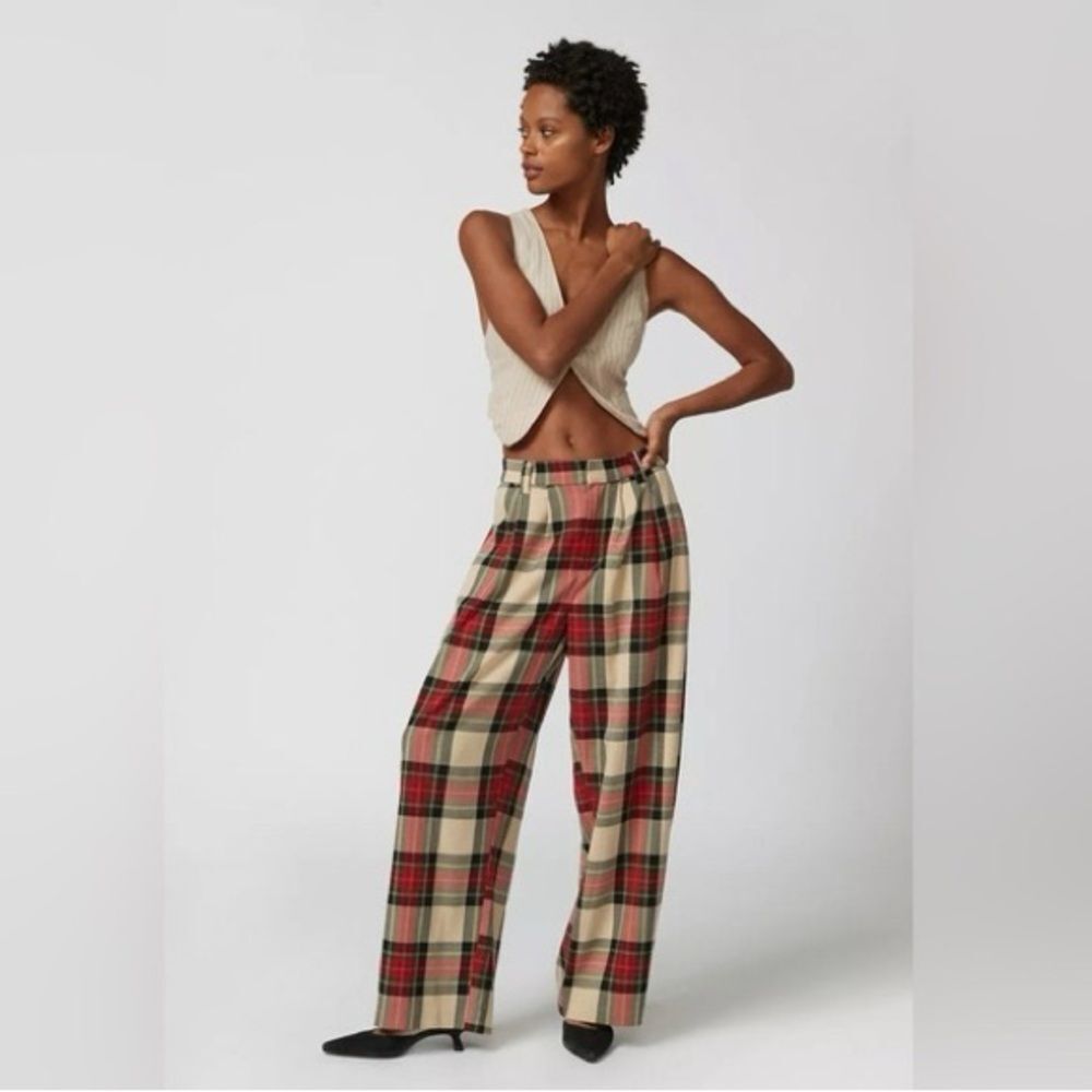 Urban Outfitters Checkered Plaid Pleated Wide Leg Trousers 2 NWOT